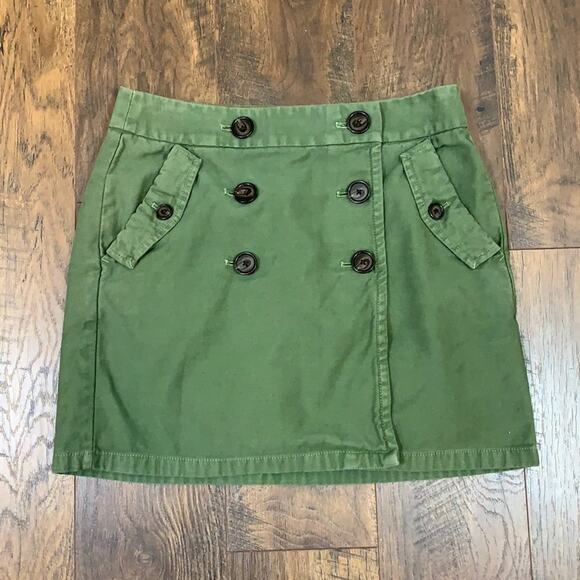 J. Crew Dresses & Skirts - J Crew Army Green Marching Mini Wrap Skirt Button Detailing